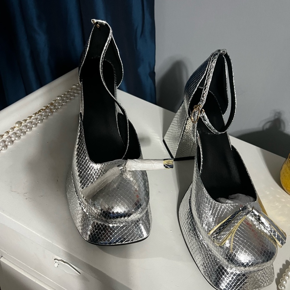 Silver Platform Heels - image 2
